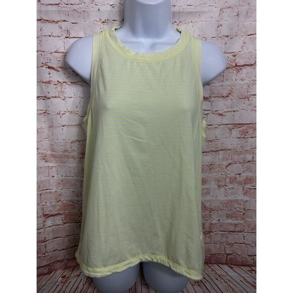 Calia Everyday Muscle Tank Top Sz M Neon Yellow Striped High Neck Shirt - Picture 4 of 6